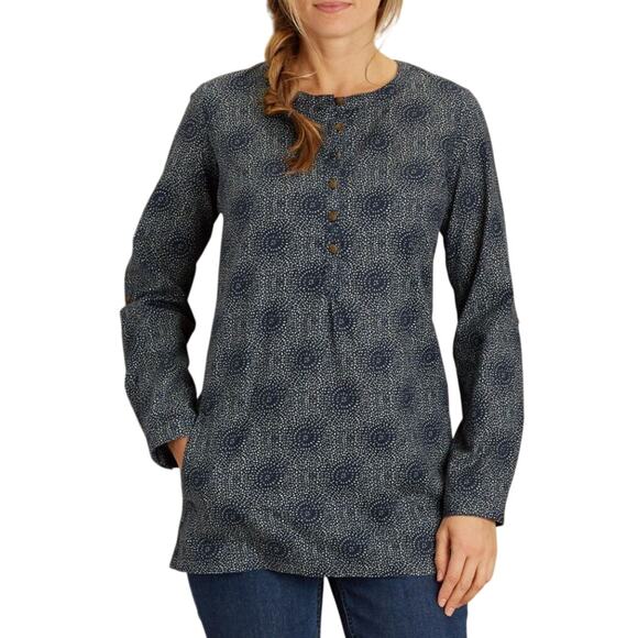 Duluth Trading Women's Size Large Hemp Blend Tunic Blue Pockets Relaxed Fit - Picture 1 of 6